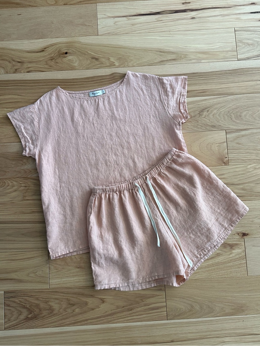 Magic Linen Lounge Set - Peachy pink Linen Top & Shorts Set - Small